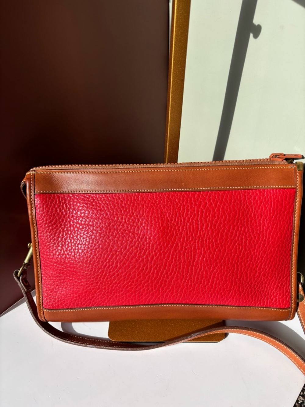 DOONEY & BOURKE Vintage 80’s AWL Red and Tan Leather Crossbody Bag - Picture 2 of 7
